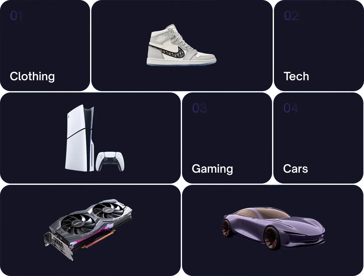 Clothing, Tech, Gaming, Cars